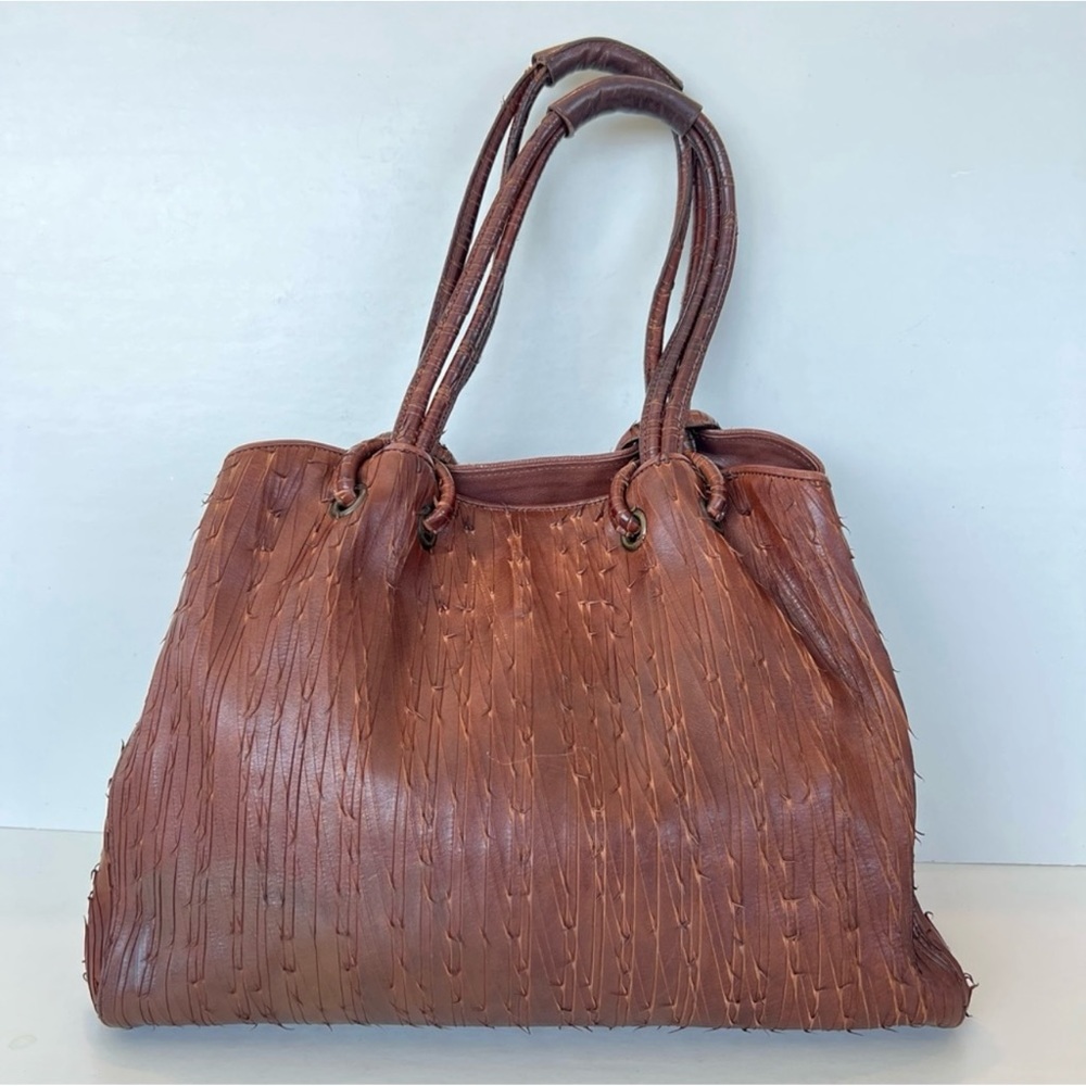 JANE AUGUST Italy Dark Brown Soft Spiked Leather Slouchy Large Shoulder Bag Tote